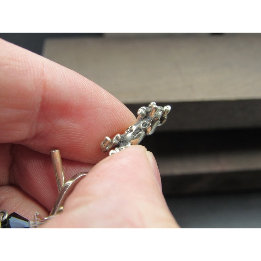 8" Sterling Silver Horse Charm Blue Glass Bracelet Vintage Wedding Engagement - Picture 5 of 9